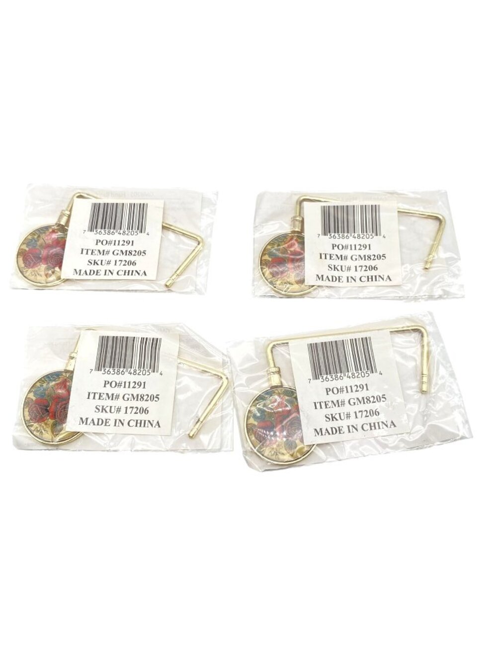 Floral Handbag Purse Hanger Caddy Hook 4 Pack Gold Finish Rose Print